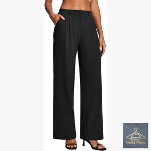 Stretchy Wide Leg Work Pants High Waist Pull On Business Casual Trousers